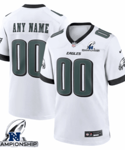 Philadelphia Eagles NFC Championship Patch Game Men Custom Jersey - White JS7550 nicesnker