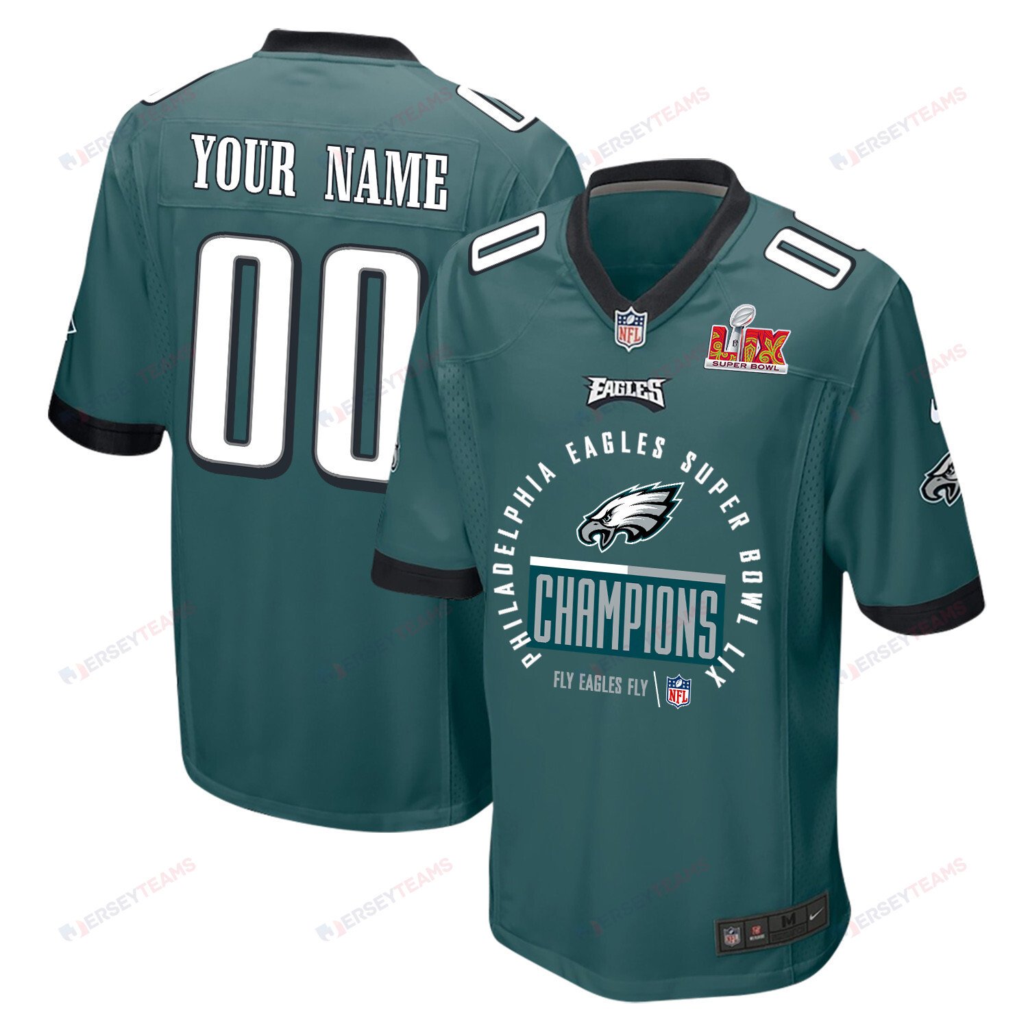 Philadelphia Eagles Super Bowl LIX Champions Game Men Custom Jersey - Midnight Green JS4916 nicesnker