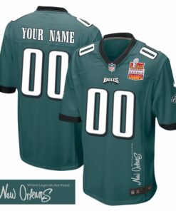 Philadelphia Eagles Super Bowl LIX Champions Patch 'New Orleans - Where Legends Are Made' EMBROIDERED Game Men Custom Jersey - Midnight Green JS8367 nicesnker