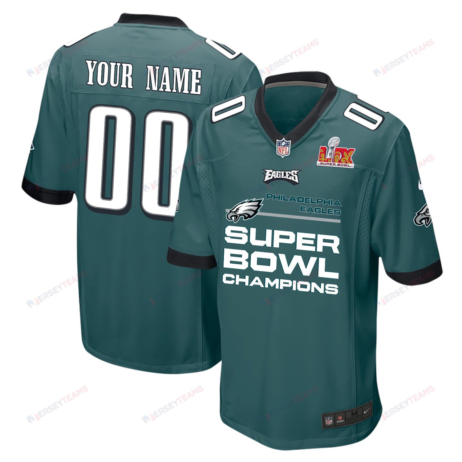 Philadelphia Eagles Super Bowl LIX Champions Straight Text Game Men Custom Jersey - Midnight Green JS8447 nicesnker