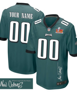 Philadelphia Eagles Super Bowl LIX 'New Orleans - Where Legends Are Made' EMBROIDERED Game Men Custom Jersey - Midnight Green JS5067 nicesnker