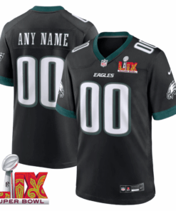 Philadelphia Eagles Super Bowl LIX Patch Alternate Game Men Custom Jersey - Black JS9410 nicesnker