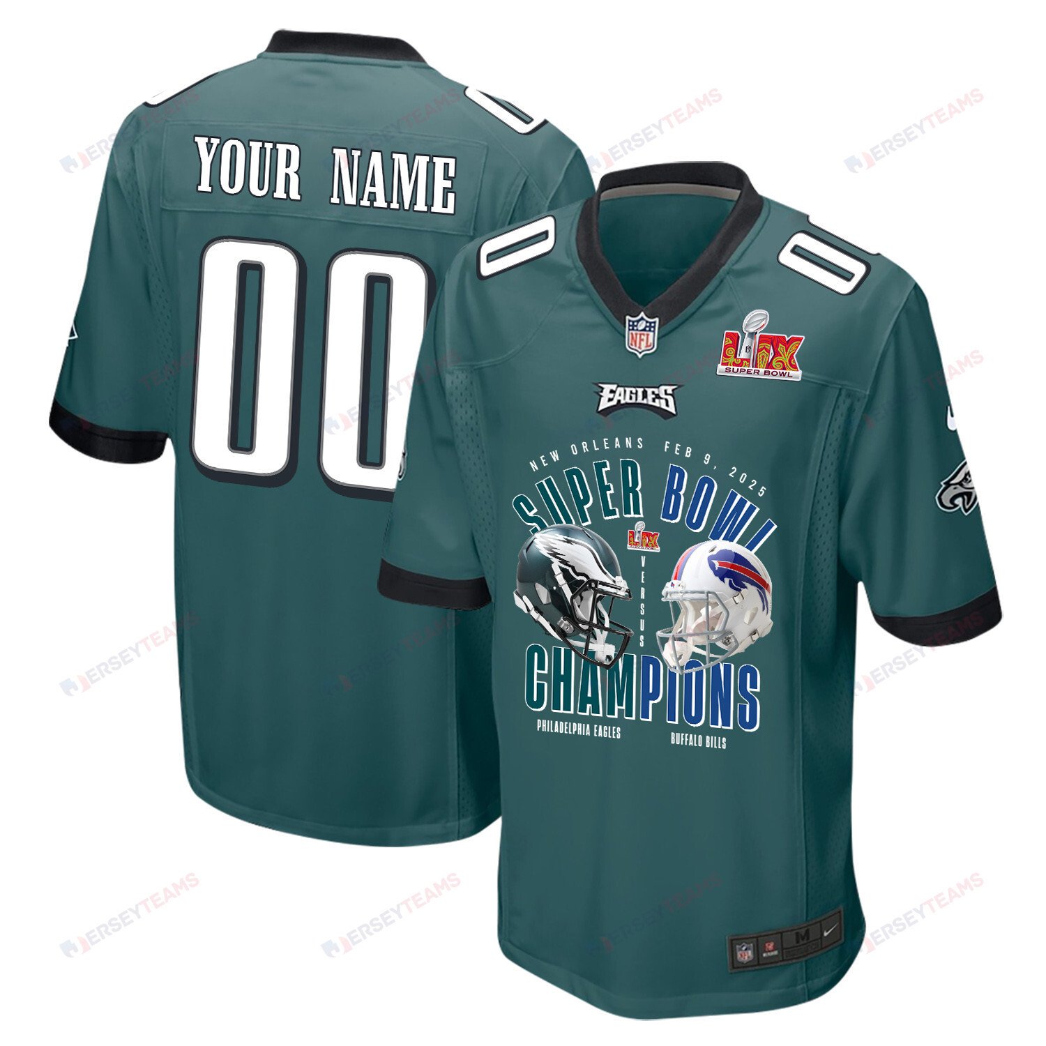 Philadelphia Eagles Vs. Buffalo Bills Super Bowl LIX Game Men Custom Jersey - Midnight Green JS5435 nicesnker