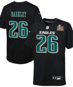 Preschool Philadelphia Eagles Saquon Barkley Carbon Black Super Bowl LIX Patch Fashion Game Player Jersey JS6031 nicesnker