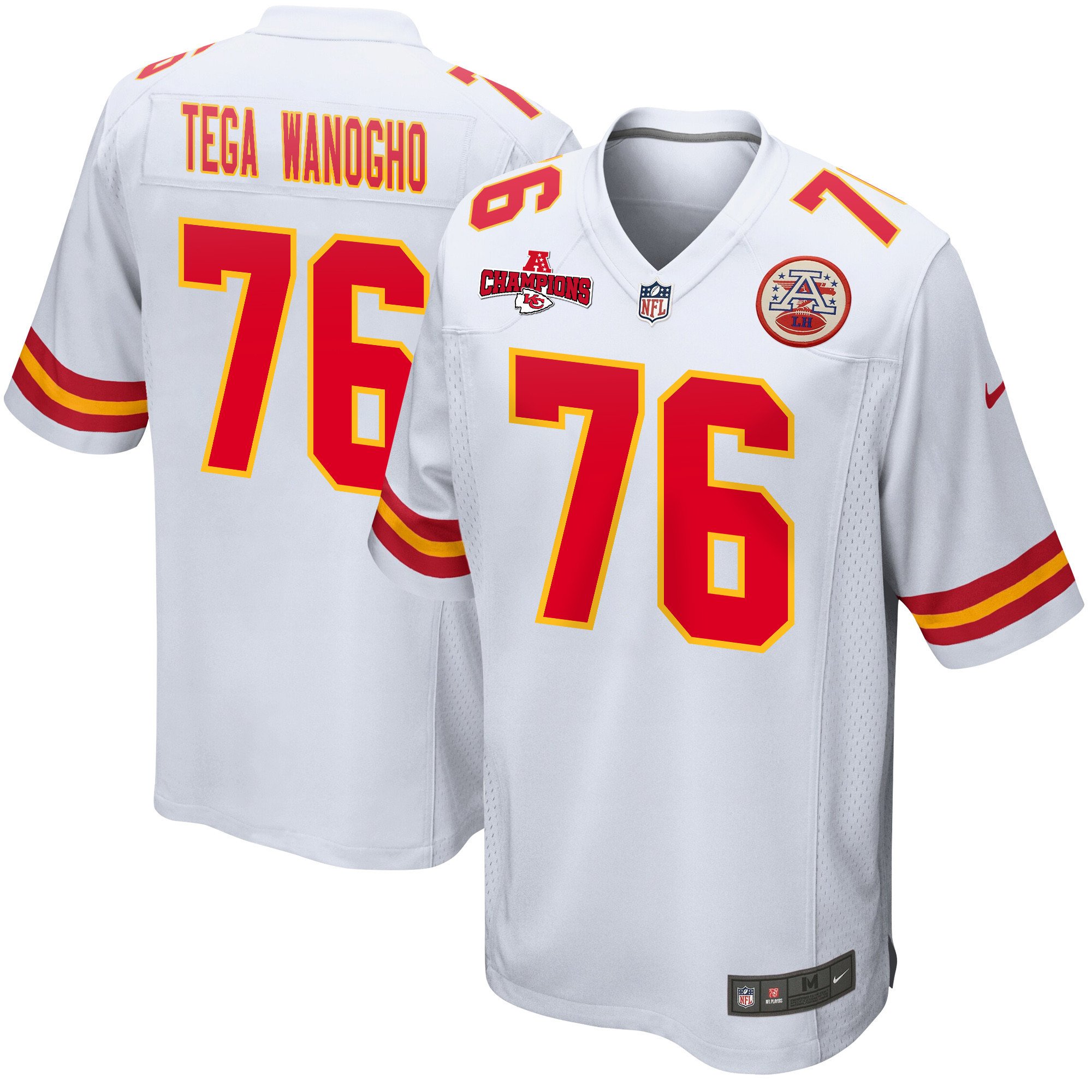 Prince Tega Wanogho 76 Kansas City Chiefs AFC Champions Patch Game Men Jersey - White JS7341 nicesnker