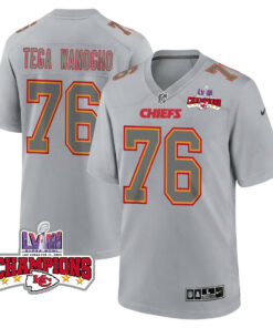 Prince Tega Wanogho 76 Kansas City Chiefs Super Bowl LVIII Champions 4 Stars Patch Atmosphere Fashion Game Men Jersey - Gray JS8973 nicesnker