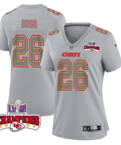 Prince Tega Wanogho 76 Kansas City Chiefs Super Bowl LVIII Champions 4 Stars Patch Atmosphere Fashion Game Women Jersey - Gray JS1229 nicesnker