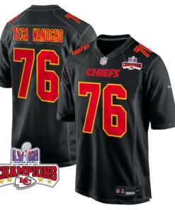 Prince Tega Wanogho 76 Kansas City Chiefs Super Bowl LVIII Champions 4 Stars Patch Fashion Game Men Jersey - Carbon Black JS6609 nicesnker
