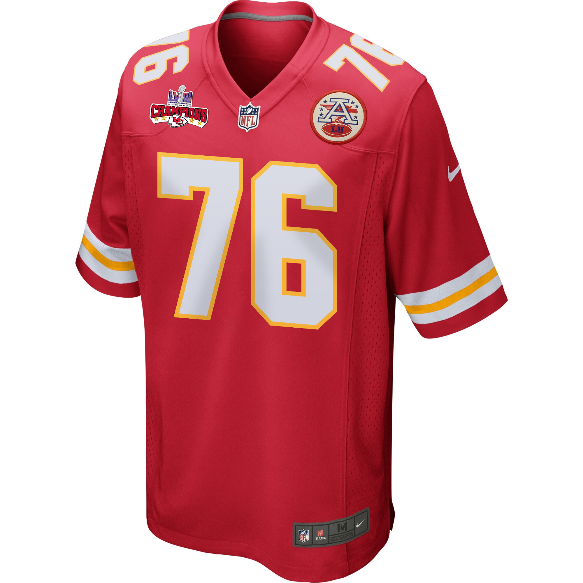 Prince Tega Wanogho 76 Kansas City Chiefs Super Bowl LVIII Champions 4 Stars Patch Game Men Jersey - Red JS7073 nicesnker - Image 2