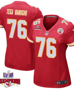 Prince Tega Wanogho 76 Kansas City Chiefs Super Bowl LVIII Champions 4 Stars Patch Game Women Jersey - Red JS4055 nicesnker