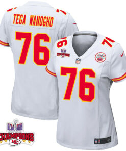 Prince Tega Wanogho 76 Kansas City Chiefs Super Bowl LVIII Champions 4 Stars Patch Game Women Jersey - White JS2444 nicesnker
