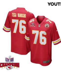Prince Tega Wanogho 76 Kansas City Chiefs Super Bowl LVIII Champions 4 Stars Patch Game YOUTH Jersey - Red JS5964 nicesnker