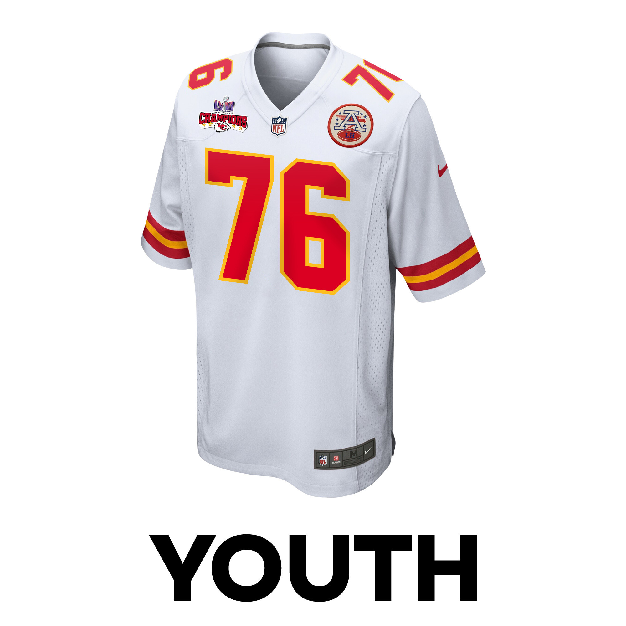 Prince Tega Wanogho 76 Kansas City Chiefs Super Bowl LVIII Champions 4 Stars Patch Game YOUTH Jersey - White JS7576 nicesnker - Image 2