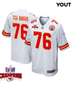 Prince Tega Wanogho 76 Kansas City Chiefs Super Bowl LVIII Champions 4 Stars Patch Game YOUTH Jersey - White JS7576 nicesnker