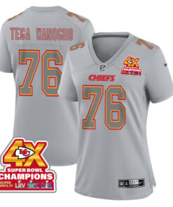 Prince Tega Wanogho 76 Kansas City Chiefs Super Bowl LVIII Champions 4X Atmosphere Fashion Game Women Jersey - Gray JS3871 nicesnker