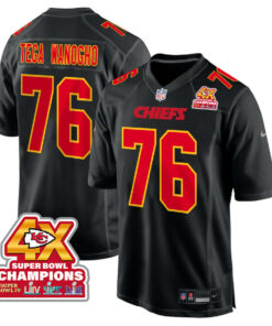Prince Tega Wanogho 76 Kansas City Chiefs Super Bowl LVIII Champions 4X Fashion Game Men Jersey - Carbon Black JS5076 nicesnker