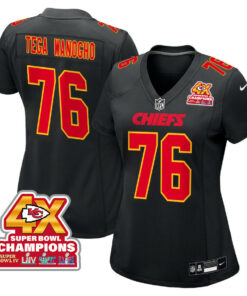 Prince Tega Wanogho 76 Kansas City Chiefs Super Bowl LVIII Champions 4X Fashion Game Women Jersey - Carbon Black JS3026 nicesnker