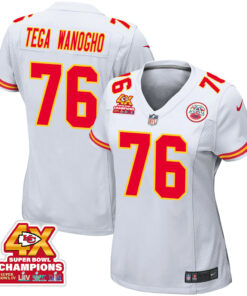 Prince Tega Wanogho 76 Kansas City Chiefs Super Bowl LVIII Champions 4X Game Women Jersey - White JS3840 nicesnker