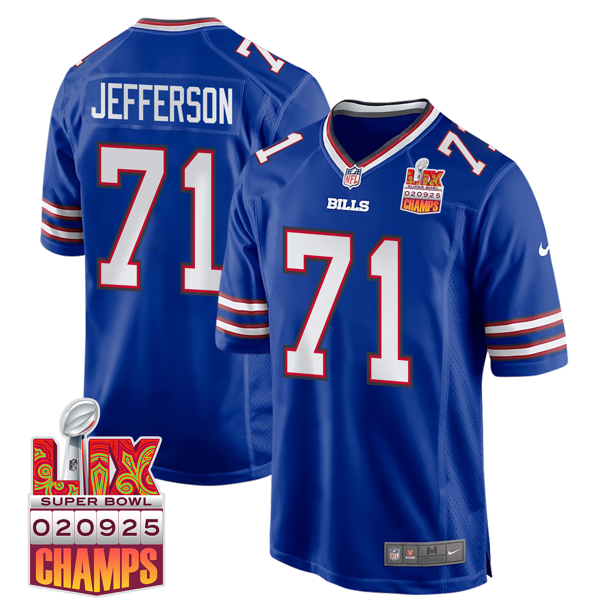 Quinton Jefferson 71 Buffalo Bills Super Bowl LIX Champions Patch Game Men Jersey - Royal JS4404 nicesnker