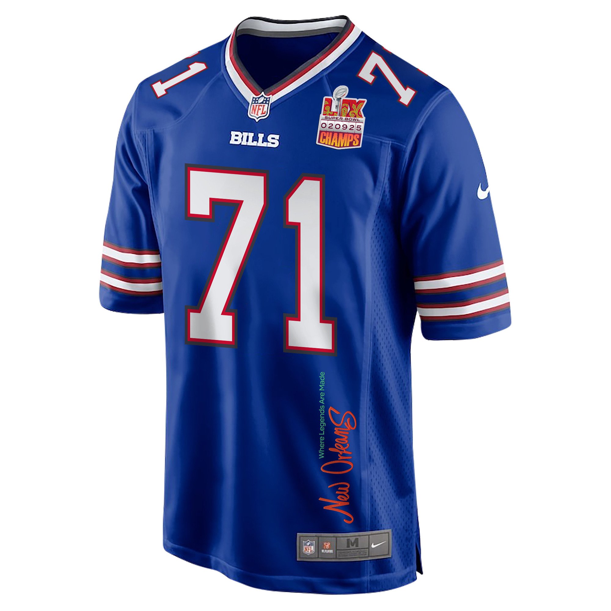 Quinton Jefferson 71 Buffalo Bills Super Bowl LIX Champions Patch 'New Orleans - Where Legends Are Made' EMBROIDERED Game Men Jersey - Royal JS9196 nicesnker - Image 3