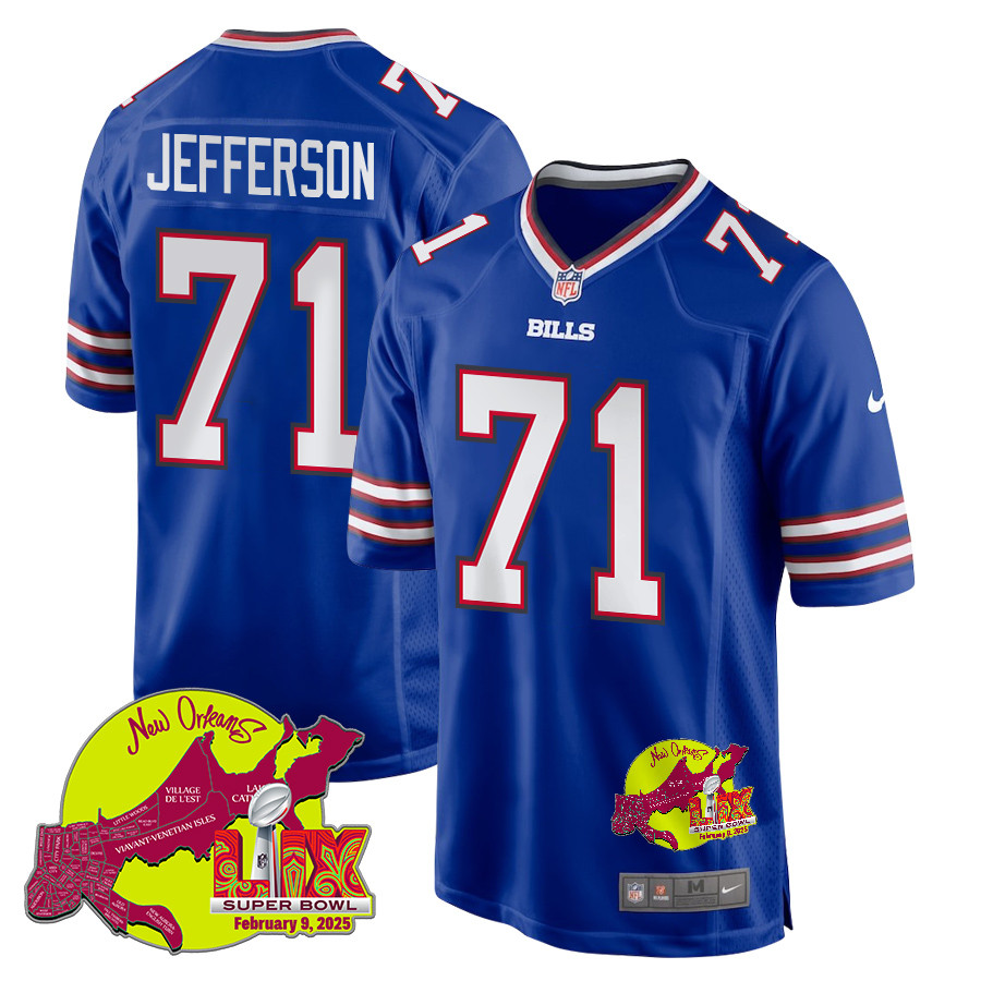 Quinton Jefferson 71 Buffalo Bills Super Bowl LIX New Orleans Patch Game Men Jersey - Royal JS6335 nicesnker
