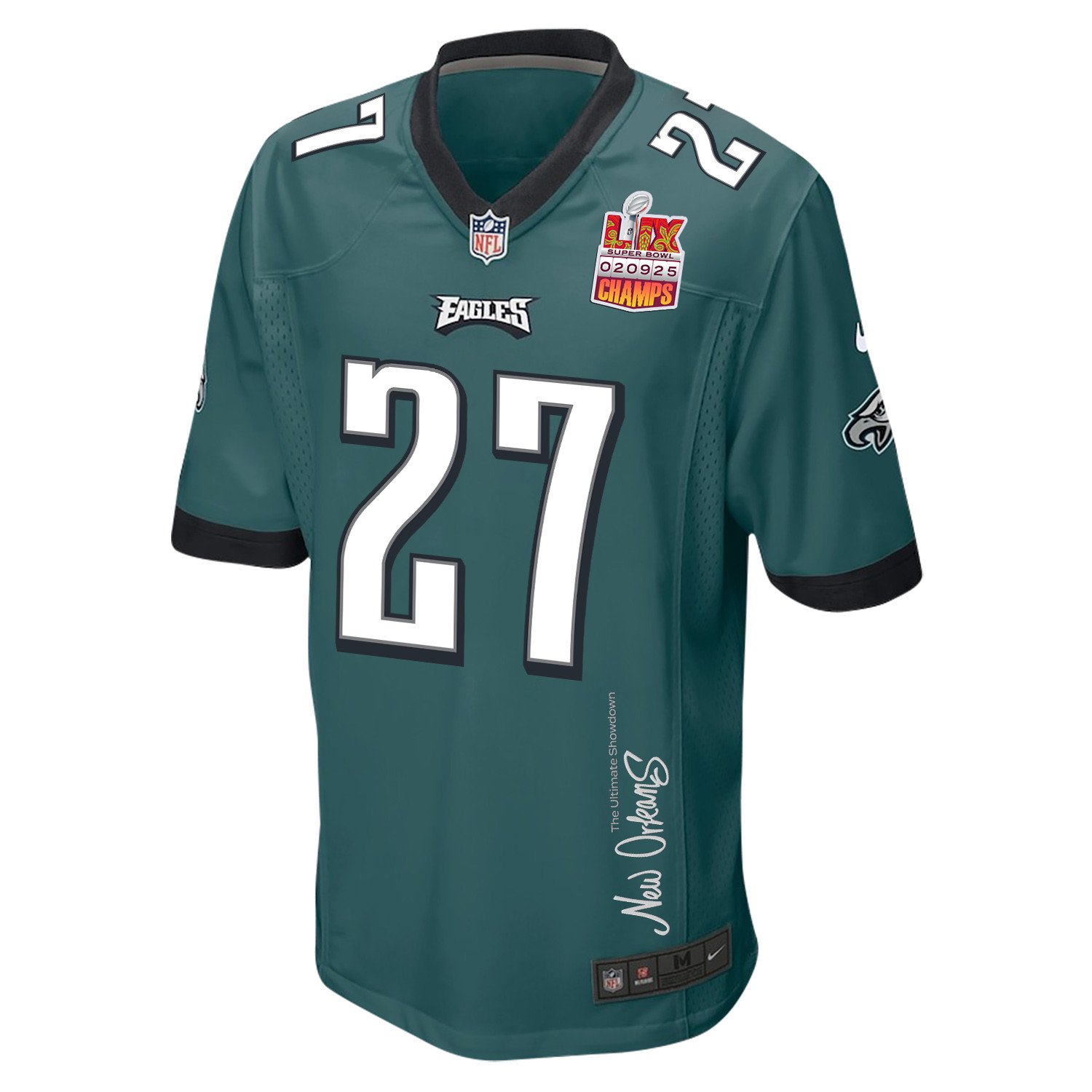 Quinyon Mitchell 27 Philadelphia Eagles Super Bowl LIX Champions Patch 'New Orleans - The Ultimate Showdown' EMBROIDERED Game Men Jersey - Midnight Green JS7415 nicesnker - Image 3