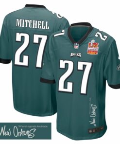 Quinyon Mitchell 27 Philadelphia Eagles Super Bowl LIX Champions Patch 'New Orleans - Where Legends Are Made' EMBROIDERED Game Men Jersey - Midnight Green JS8874 nicesnker