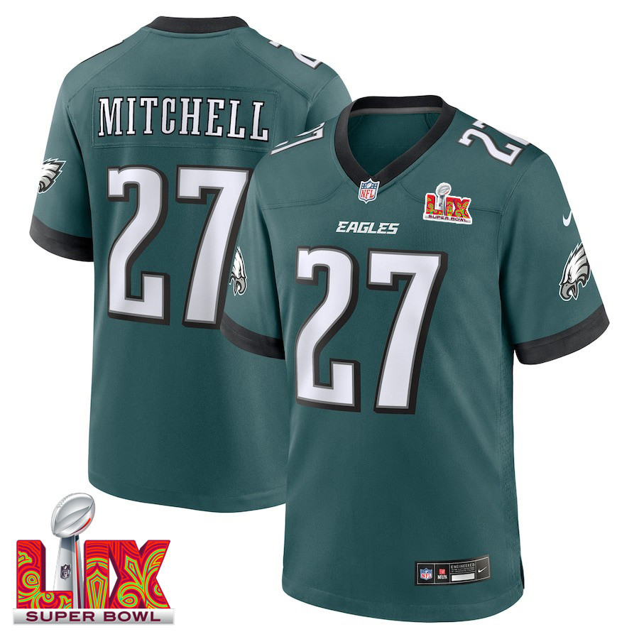 Quinyon Mitchell #27 Philadelphia Eagles Super Bowl LIX Jersey - Men's - Midnight Green JS3014 nicesnker
