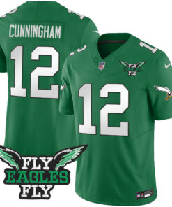 Randall Cunningham 12 Philadelphia Eagles Fly Eagles Fly Patch Alternate Game Men Jersey - Kelly Green JS2928 nicesnker