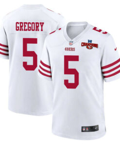 Randy Gregory 5 San Francisco 49ers NFC Champions Patch Game Men Jersey - White JS4197 nicesnker