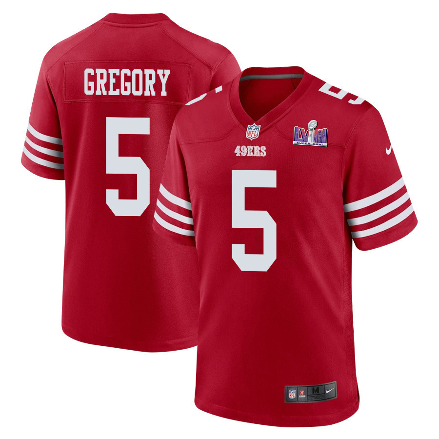 Randy Gregory 5 San Francisco 49ers Super Bowl LVIII Patch Game Men Jersey - Scarlet JS5824 nicesnker