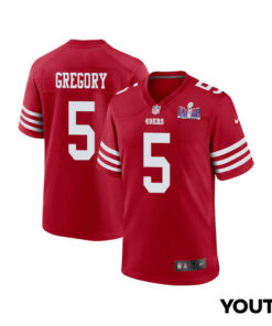 Randy Gregory 5 San Francisco 49ers Super Bowl LVIII Patch Game YOUTH Jersey - Scarlet JS2175 nicesnker