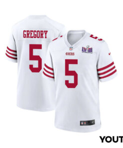Randy Gregory 5 San Francisco 49ers Super Bowl LVIII Patch Game YOUTH Jersey - White JS8839 nicesnker