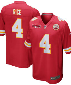 Rashee Rice 4 Kansas City Chiefs AFC Champions Patch Game Men Jersey - Red JS6256 nicesnker