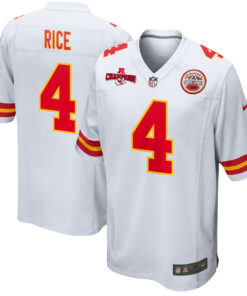 Rashee Rice 4 Kansas City Chiefs AFC Champions Patch Game Men Jersey - White JS4658 nicesnker