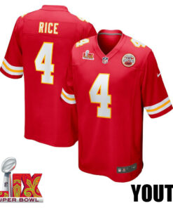 Rashee Rice #4 Kansas City Chiefs Super Bowl LIX YOUTH Jersey - Red JS7696 nicesnker