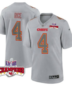 Rashee Rice 4 Kansas City Chiefs Super Bowl LVIII Champions 4 Stars Patch Atmosphere Fashion Game Men Jersey - Gray JS6933 nicesnker