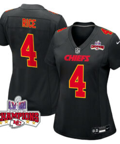 Rashee Rice 4 Kansas City Chiefs Super Bowl LVIII Champions 4 Stars Patch Fashion Game Women Jersey - Carbon Black JS5976 nicesnker
