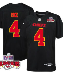 Rashee Rice 4 Kansas City Chiefs Super Bowl LVIII Champions 4 Stars Patch Fashion Game YOUTH Jersey - Carbon Black JS7607 nicesnker