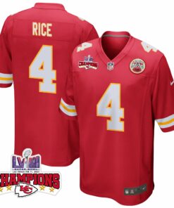 Rashee Rice 4 Kansas City Chiefs Super Bowl LVIII Champions 4 Stars Patch Game Men Jersey - Red JS2722 nicesnker
