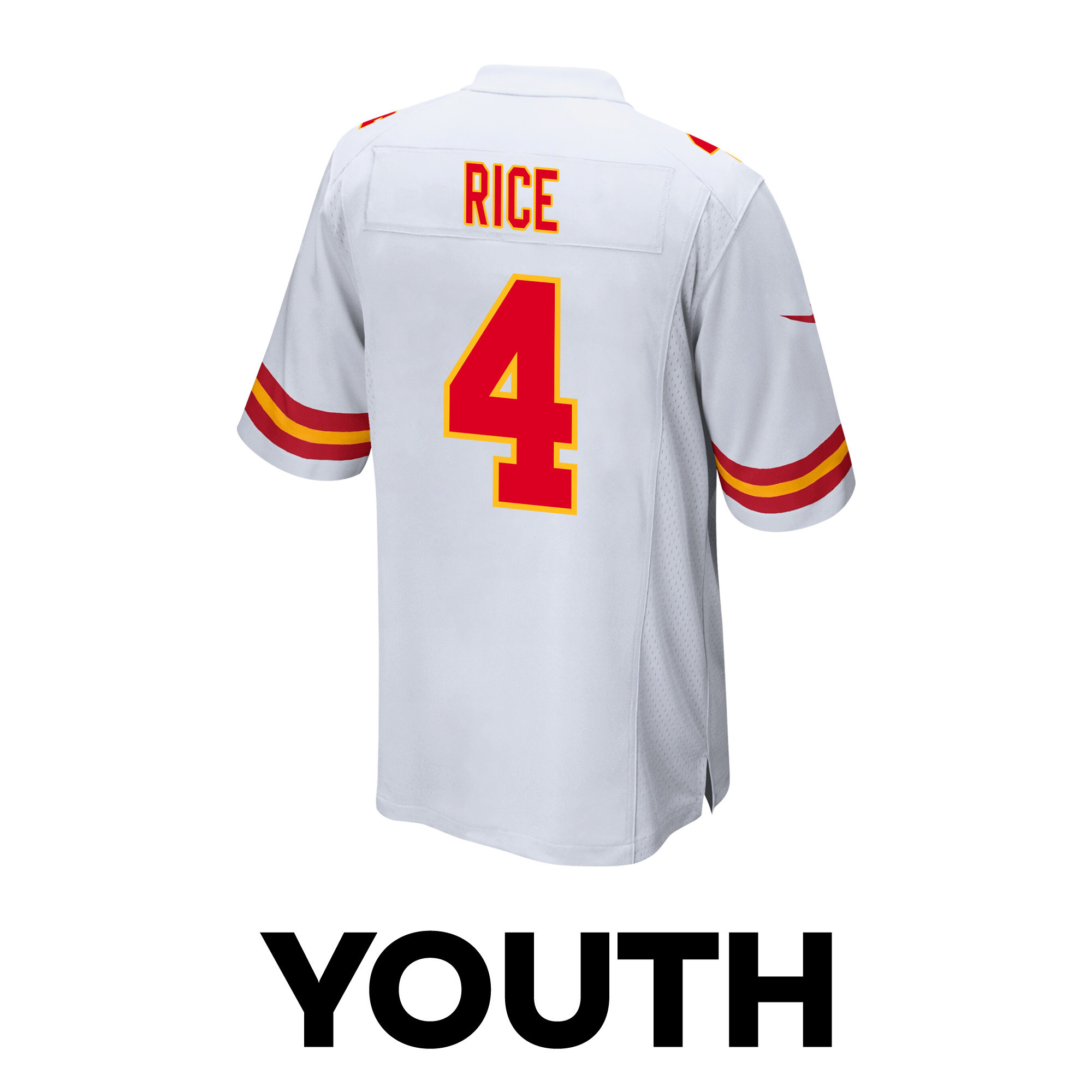Rashee Rice 4 Kansas City Chiefs Super Bowl LVIII Champions 4 Stars Patch Game YOUTH Jersey - White JS3276 nicesnker - Image 3
