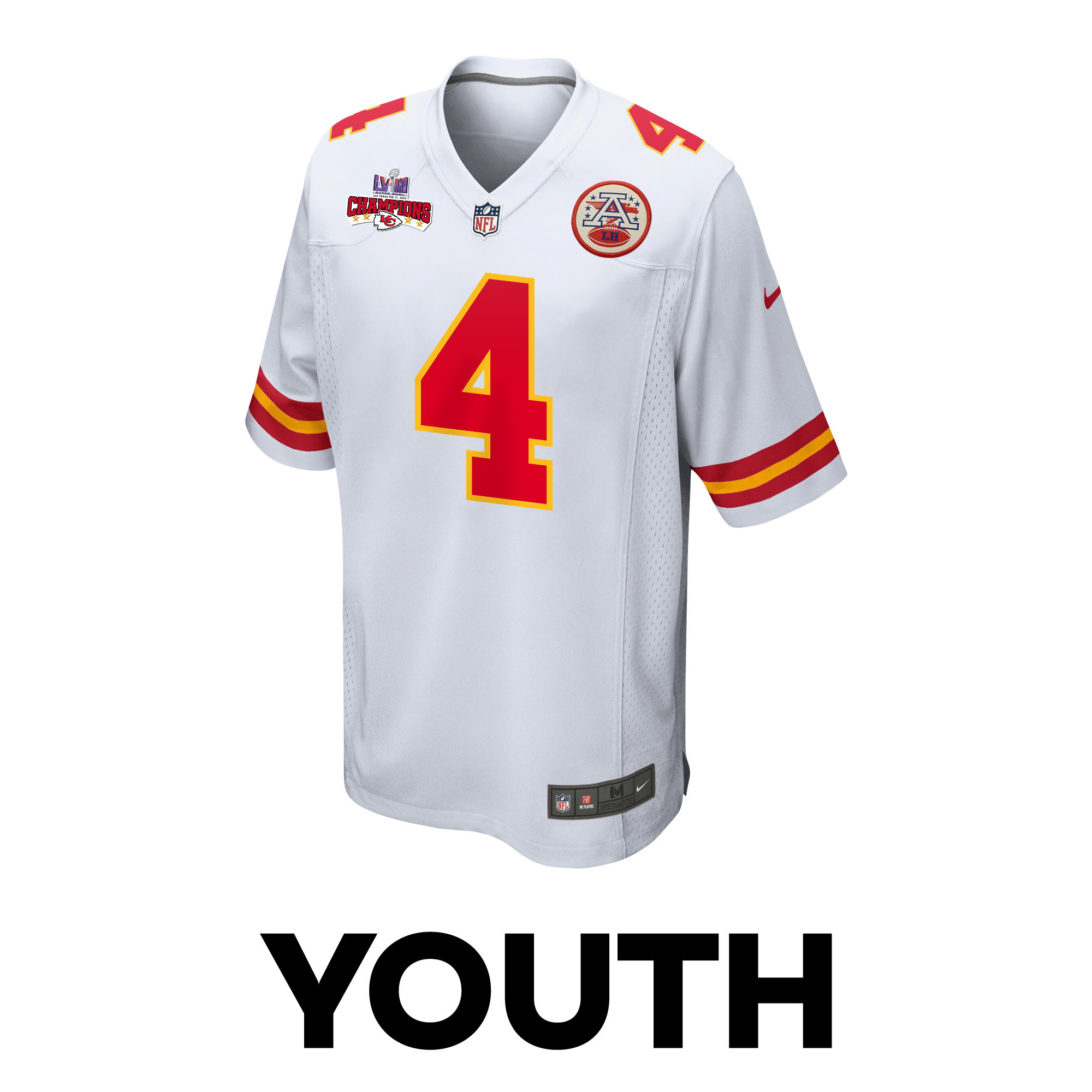 Rashee Rice 4 Kansas City Chiefs Super Bowl LVIII Champions 4 Stars Patch Game YOUTH Jersey - White JS3276 nicesnker - Image 2