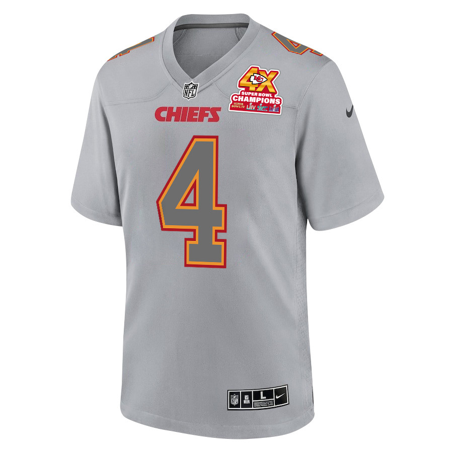 Rashee Rice 4 Kansas City Chiefs Super Bowl LVIII Champions 4X Atmosphere Fashion Game Men Jersey - Gray JS3340 nicesnker - Image 2