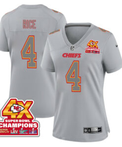 Rashee Rice 4 Kansas City Chiefs Super Bowl LVIII Champions 4X Atmosphere Fashion Game Women Jersey - Gray JS5181 nicesnker