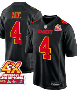 Rashee Rice 4 Kansas City Chiefs Super Bowl LVIII Champions 4X Fashion Game Men Jersey - Carbon Black JS4773 nicesnker