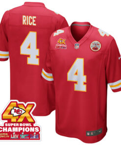 Rashee Rice 4 Kansas City Chiefs Super Bowl LVIII Champions 4X Game Men Jersey - Red JS5024 nicesnker