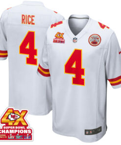 Rashee Rice 4 Kansas City Chiefs Super Bowl LVIII Champions 4X Game Men Jersey - White JS7699 nicesnker