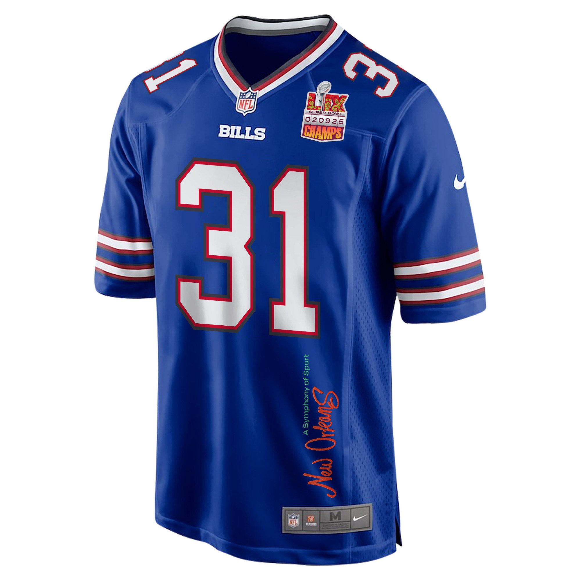 Rasul Douglas 31 Buffalo Bills Super Bowl LIX Champions Patch 'New Orleans - A Symphony of Sport' EMBROIDERED Game Men Jersey - Royal JS5849 nicesnker - Image 3