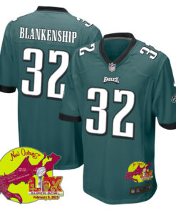 Reed Blankenship 32 Philadelphia Eagles Super Bowl LIX New Orleans Patch Game Men Jersey - Midnight Green JS2286 nicesnker
