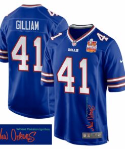 Reggie Gilliam 41 Buffalo Bills Super Bowl LIX Champions Patch 'New Orleans - Where Passion Ignites' EMBROIDERED Game Men Jersey - Royal JS3784 nicesnker